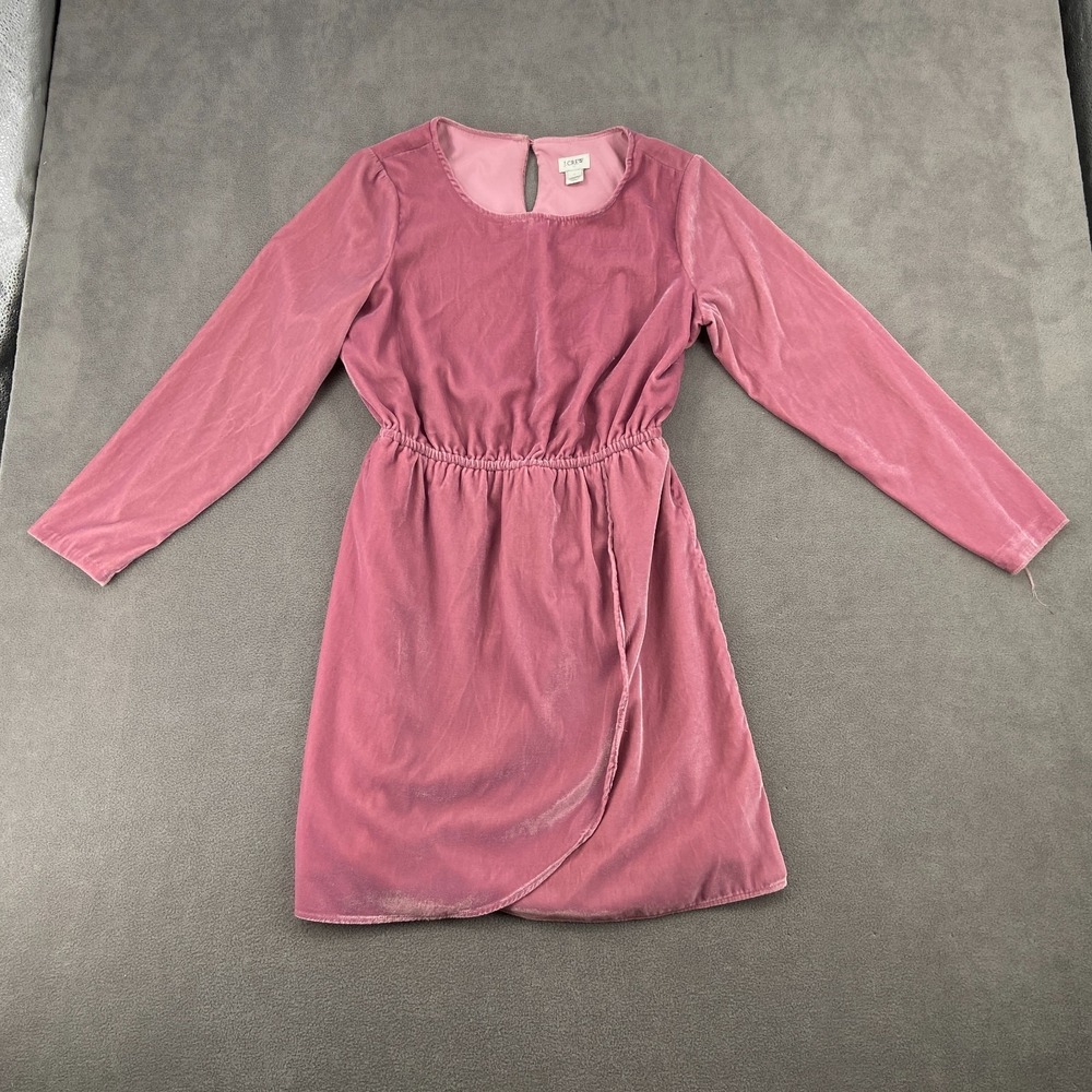 J.Crew Wrap Dress Womens Size 6‎ Pink Velvet Cinch Waist Long Sleeve Tulip Hem